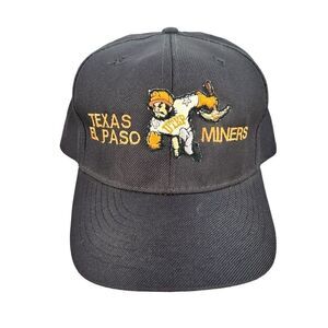 70’s  80’s Vtg UTEP Miners UT El Paso Snapback Hat Embroidered Black One Size